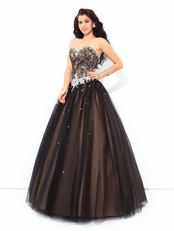 Ball Gown Sweetheart Beading Sleeveless Long Net Quinceanera Dresses 5750