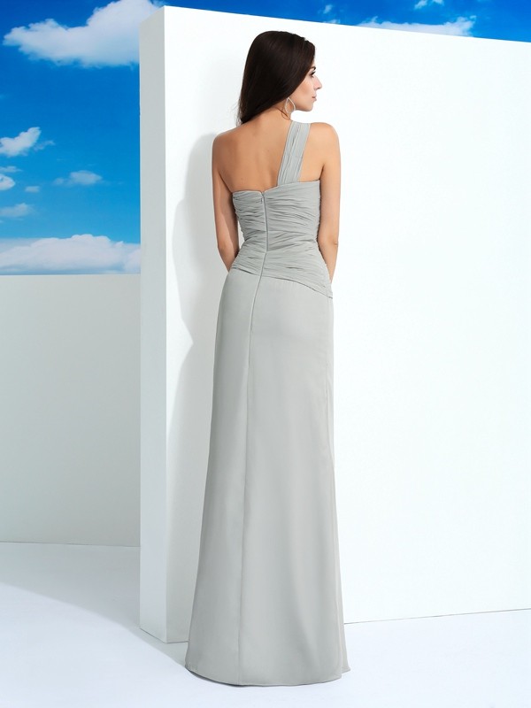 Sheath/Column One-Shoulder Pleats Sleeveless Long Chiffon Dresses 6173