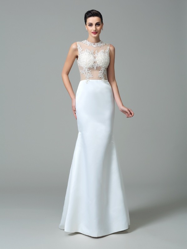 Sheath/Column Jewel Applique Sleeveless Long Satin Dresses 6064