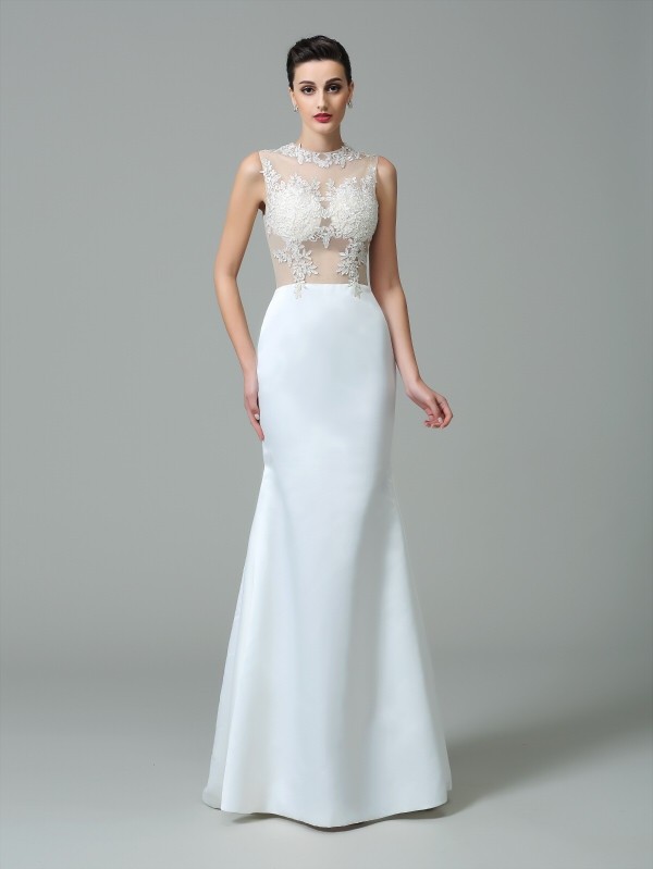 Sheath/Column Jewel Applique Sleeveless Long Satin Dresses 6064