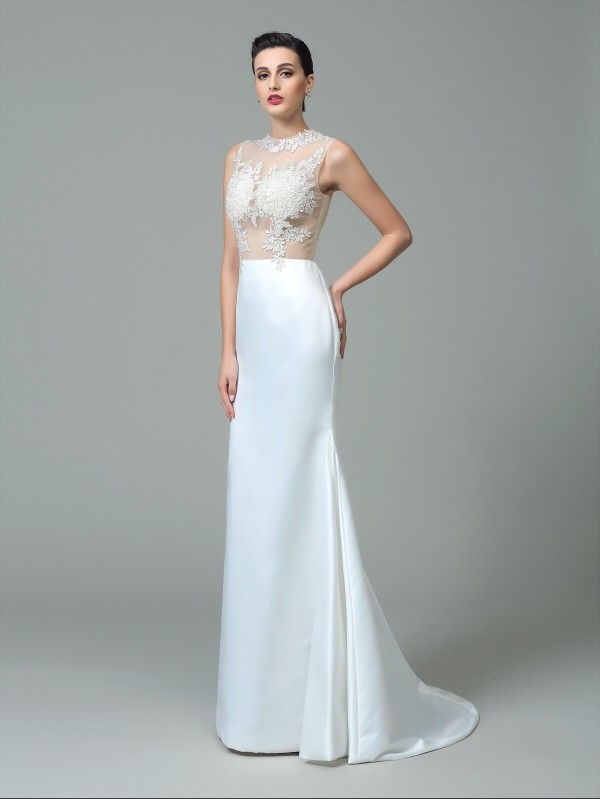 Sheath/Column Jewel Applique Sleeveless Long Satin Dresses 6064