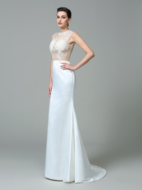 Sheath/Column Jewel Applique Sleeveless Long Satin Dresses 6064