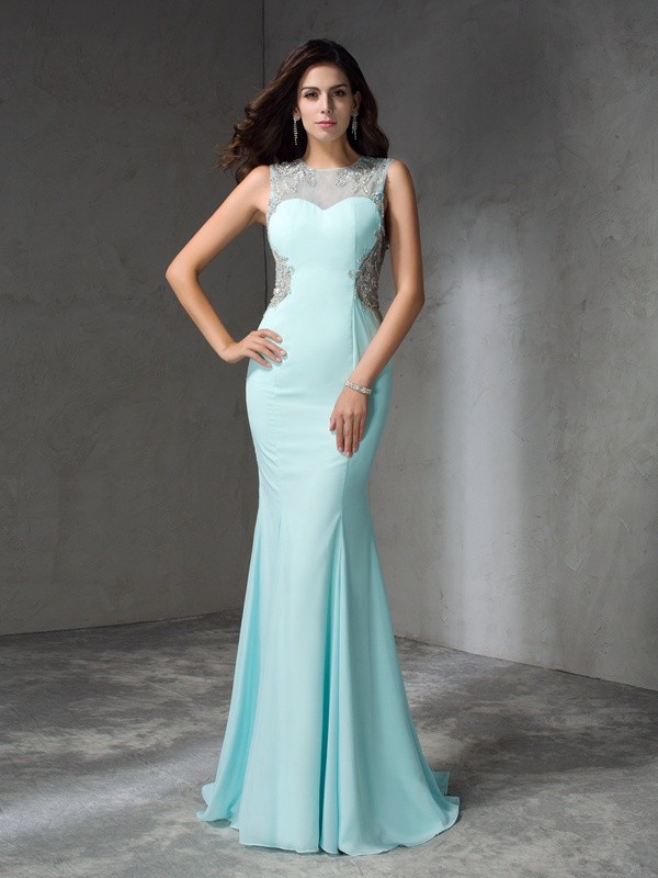 Trumpet/Mermaid Jewel Beading Sleeveless Long Chiffon Dresses 7082