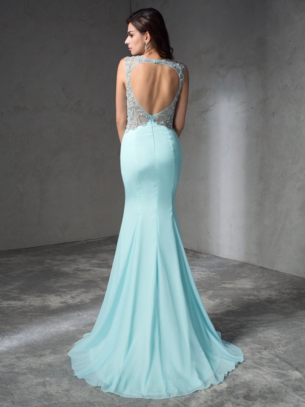 Trumpet/Mermaid Jewel Beading Sleeveless Long Chiffon Dresses 7082