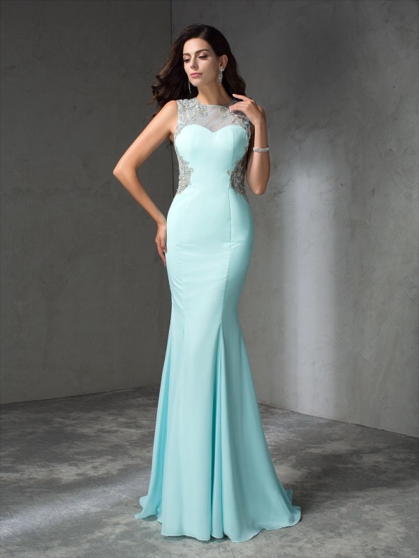 Trumpet/Mermaid Jewel Beading Sleeveless Long Chiffon Dresses 7082