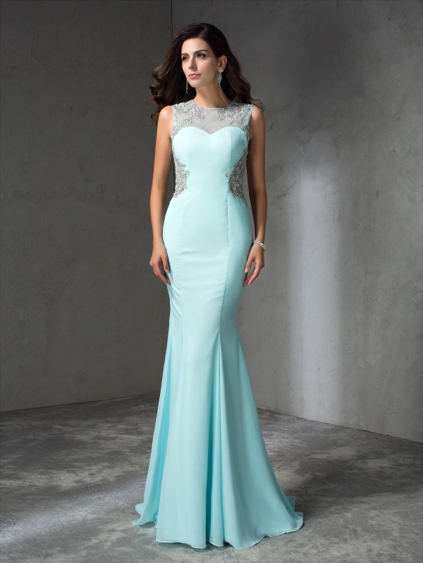 Trumpet/Mermaid Jewel Beading Sleeveless Long Chiffon Dresses 7082