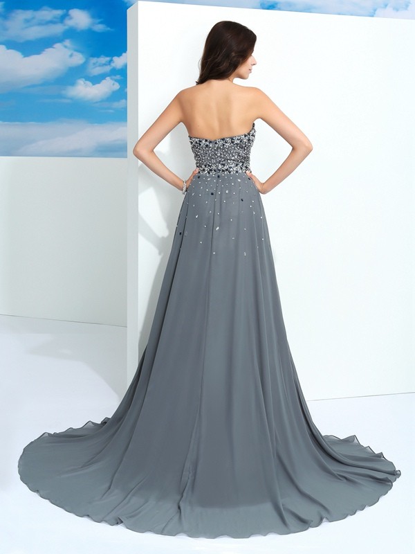 A-Line/Princess Sweetheart Beading Sleeveless Long Chiffon Dresses 4947