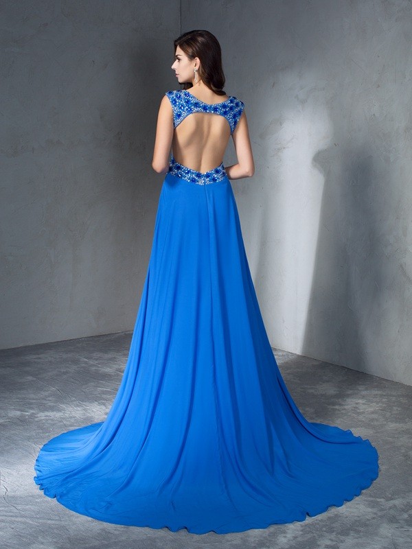 A-Line/Princess V-neck Sequin Sleeveless Long Chiffon Dresses 5494