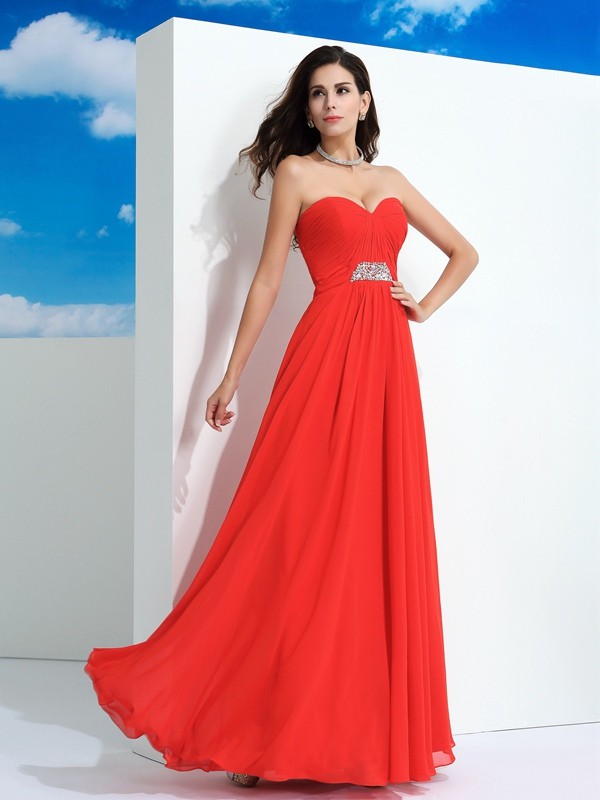 A-Line/Princess Sweetheart Beading Sleeveless Long Chiffon Dresses 4948