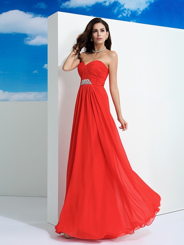 A-Line/Princess Sweetheart Beading Sleeveless Long Chiffon Dresses 4948