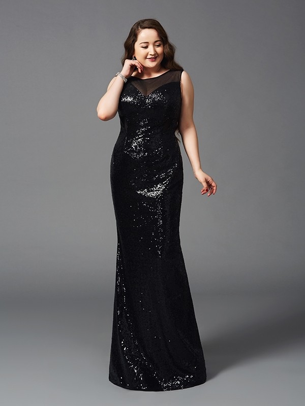 Sheath/Column Scoop Sleeveless Long Sequins Plus Size Dresses 6398