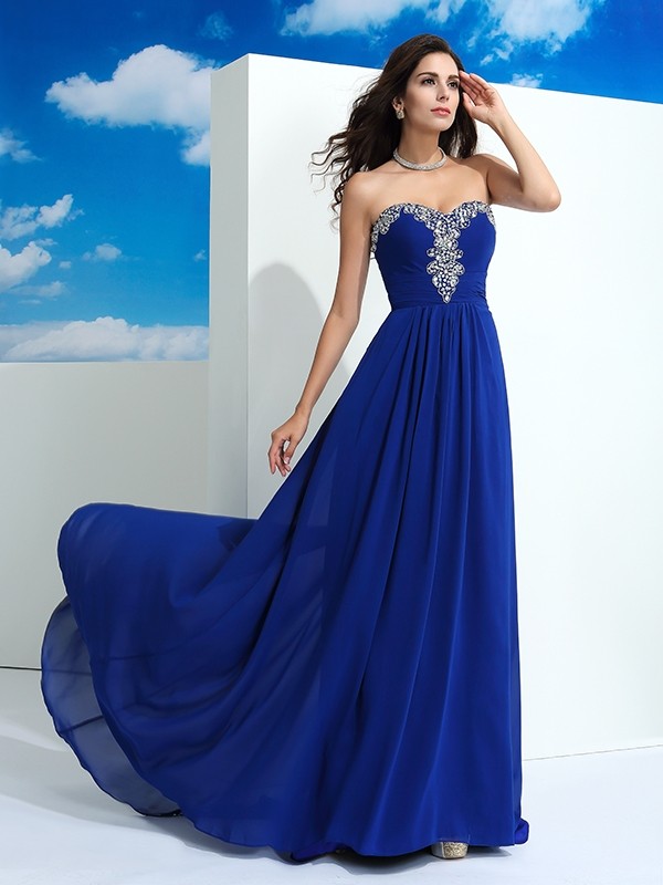 A-Line/Princess Sweetheart Sleeveless Long Beading Chiffon Dresses 5088