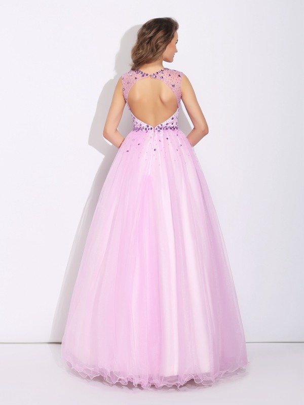 A-Line/Princess Jewel Rhinestone Sleeveless Long Net Dresses 3685