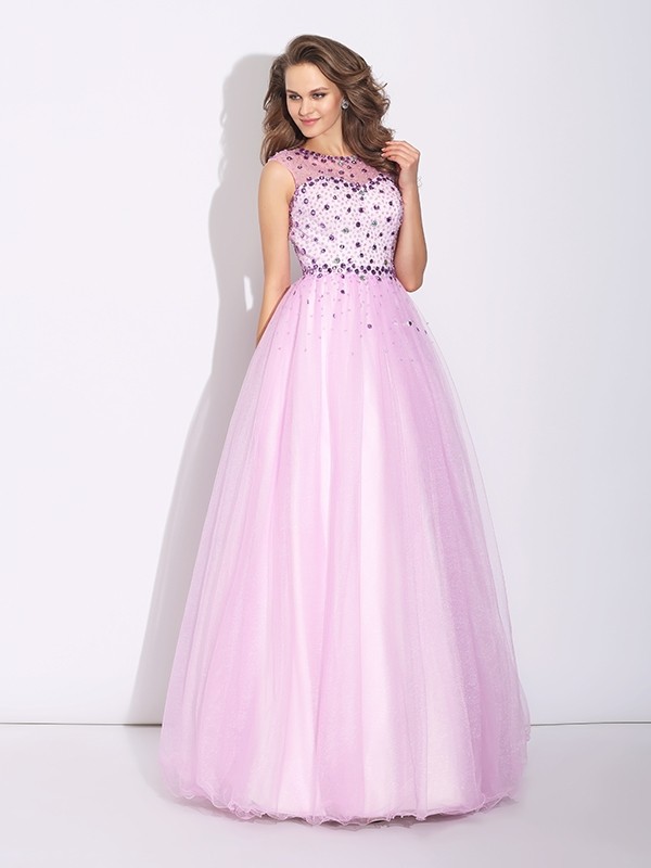 A-Line/Princess Jewel Rhinestone Sleeveless Long Net Dresses 3685