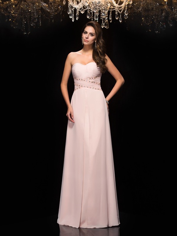 A-Line/Princess Sweetheart Beading Sleeveless Long Chiffon Dresses 4949