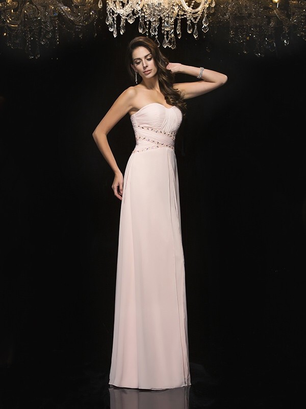 A-Line/Princess Sweetheart Beading Sleeveless Long Chiffon Dresses 4949