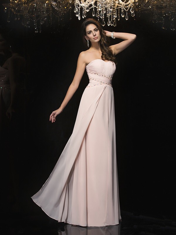 A-Line/Princess Sweetheart Beading Sleeveless Long Chiffon Dresses 4949