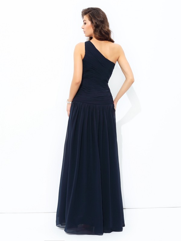 A-line/Princess One-Shoulder Applique Sleeveless Long Chiffon Dresses 3831