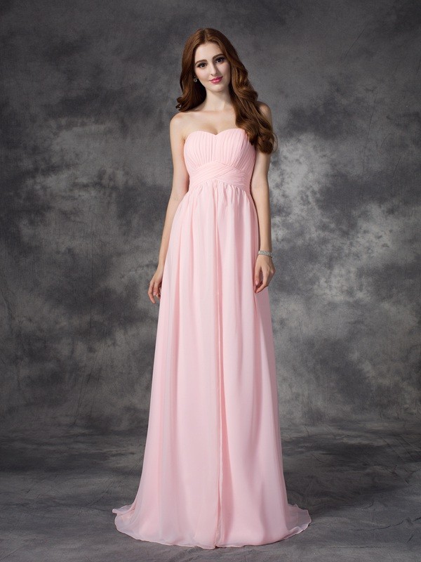 A-line/Princess Sweetheart Ruched Sleeveless Long Chiffon Dresses 4999