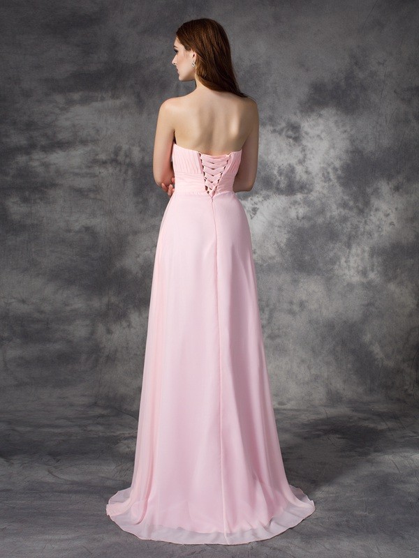 A-line/Princess Sweetheart Ruched Sleeveless Long Chiffon Dresses 4999