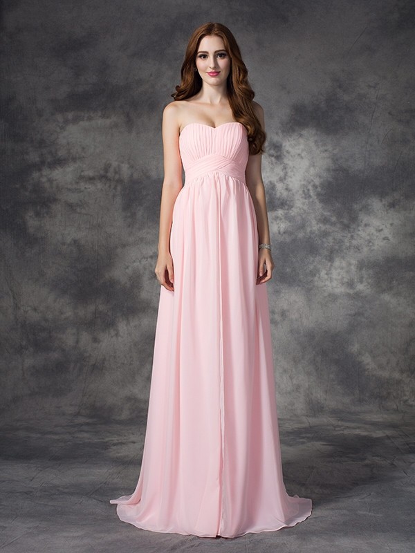 A-line/Princess Sweetheart Ruched Sleeveless Long Chiffon Dresses 4999