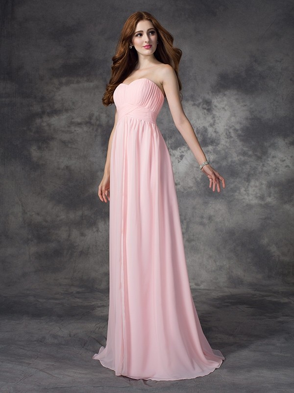 A-line/Princess Sweetheart Ruched Sleeveless Long Chiffon Dresses 4999