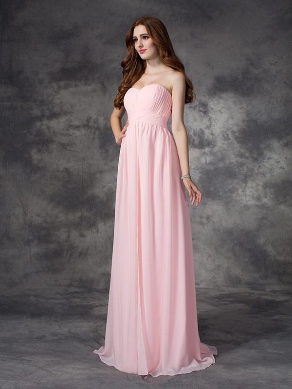 A-line/Princess Sweetheart Ruched Sleeveless Long Chiffon Dresses 4999