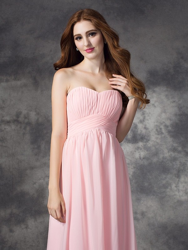 A-line/Princess Sweetheart Ruched Sleeveless Long Chiffon Dresses 4999