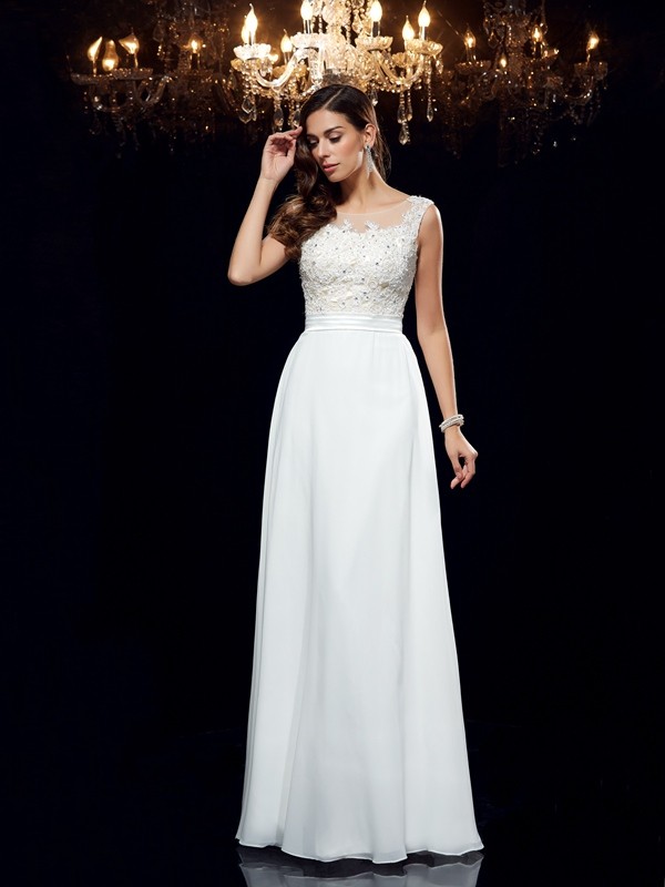 A-Line/Princess Scoop Applique Sleeveless Long Chiffon Dresses 4273