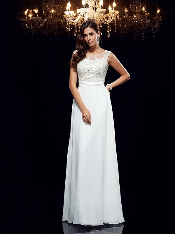 A-Line/Princess Scoop Applique Sleeveless Long Chiffon Dresses 4273