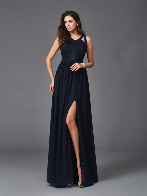 A-Line/Princess Straps Sleeveless Long Chiffon Dresses 4859