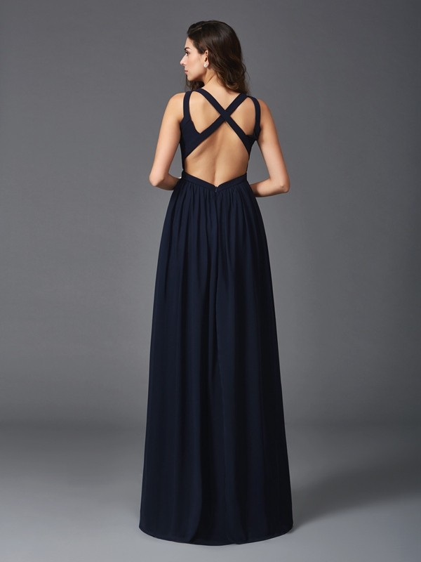 A-Line/Princess Straps Sleeveless Long Chiffon Dresses 4859