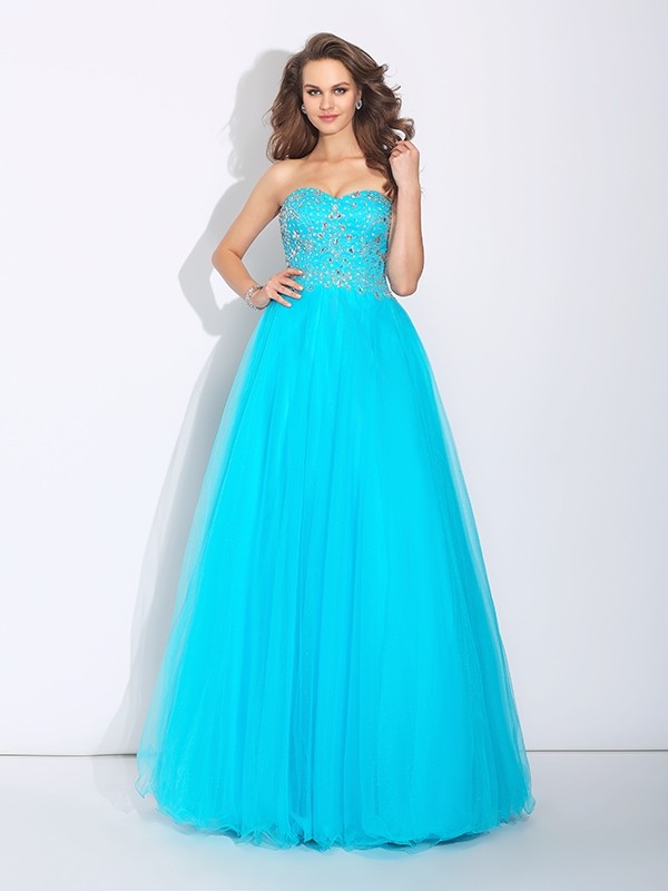 A-Line/Princess Sweetheart Rhinestone Sleeveless Long Satin Dresses 4995