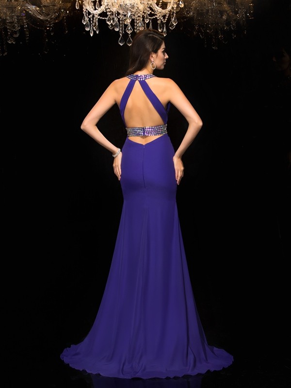 Trumpet/Mermaid V-neck Beading Sleeveless Long Chiffon Dresses 7578