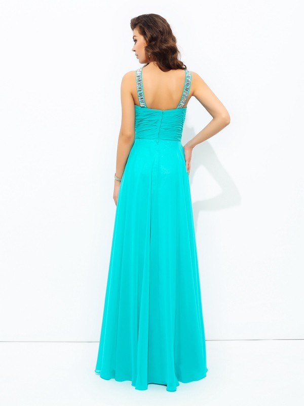 A-line/Princess V-neck Paillette Sleeveless Long Chiffon Dresses 5477