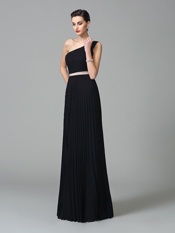 A-Line/Princess One-Shoulder Pleats Sleeveless Long Chiffon Dresses 3862