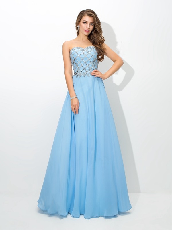 A-Line/Princess Sweetheart Beading Sleeveless Long Chiffon Dresses 4952