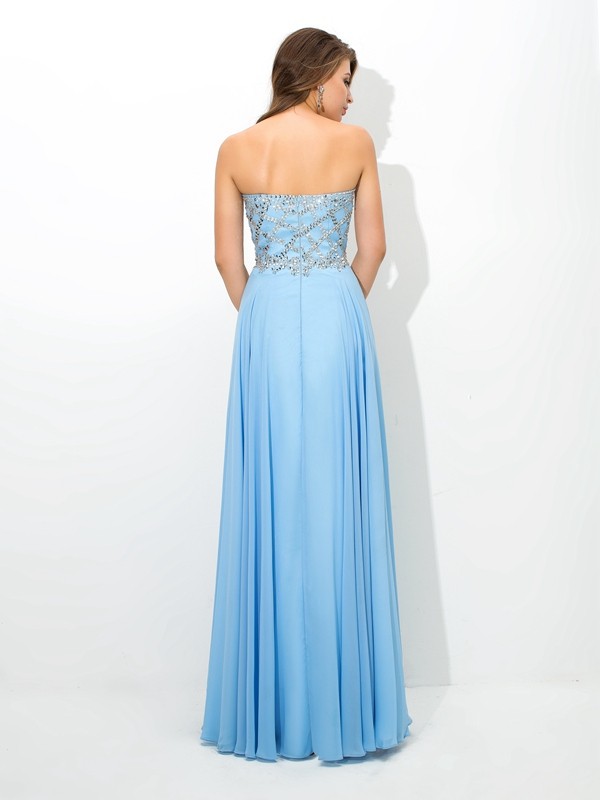 A-Line/Princess Sweetheart Beading Sleeveless Long Chiffon Dresses 4952