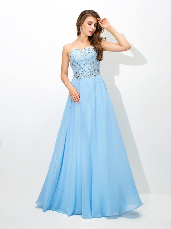 A-Line/Princess Sweetheart Beading Sleeveless Long Chiffon Dresses 4952