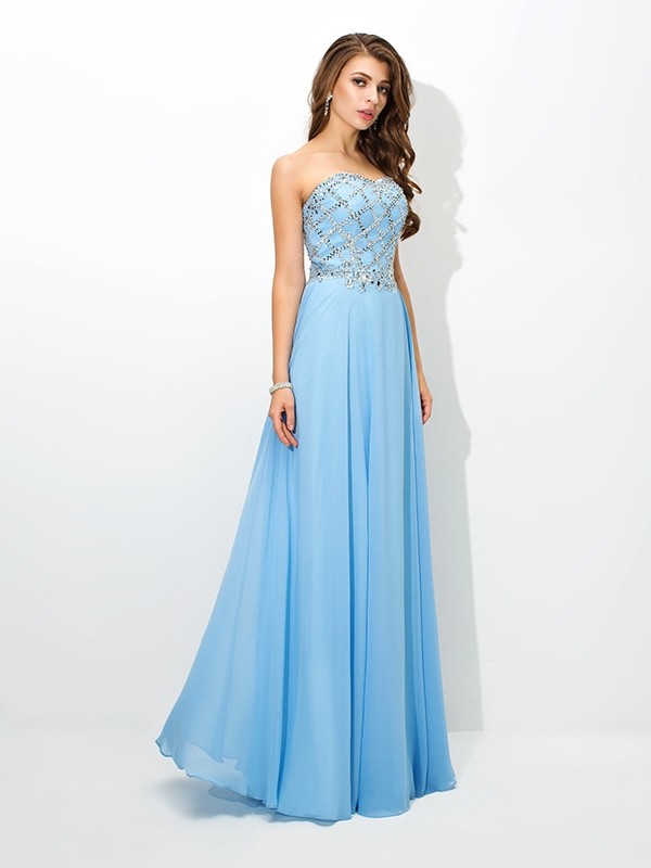 A-Line/Princess Sweetheart Beading Sleeveless Long Chiffon Dresses 4952