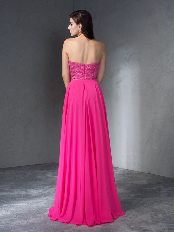 A-Line/Princess Sweetheart Beading Sleeveless Long Chiffon Dresses 4953