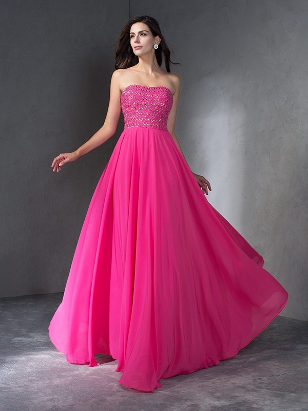 A-Line/Princess Sweetheart Beading Sleeveless Long Chiffon Dresses 4953