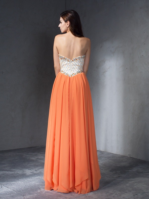 A-Line/Princess Beading Sweetheart Sleeveless Long Chiffon Dresses 3423