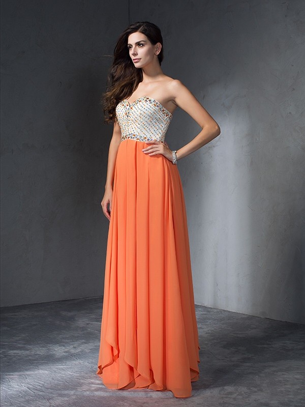 A-Line/Princess Beading Sweetheart Sleeveless Long Chiffon Dresses 3423