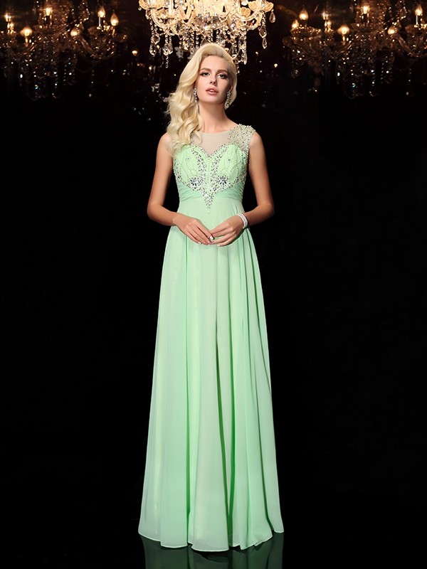 A-line/Princess Scoop Beading Sleeveless Long Chiffon Dresses 4305