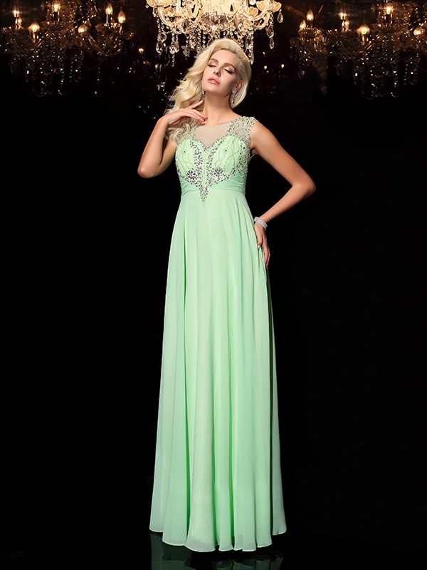 A-line/Princess Scoop Beading Sleeveless Long Chiffon Dresses 4305