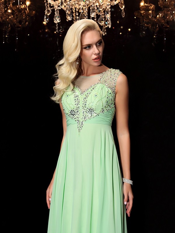 A-line/Princess Scoop Beading Sleeveless Long Chiffon Dresses 4305