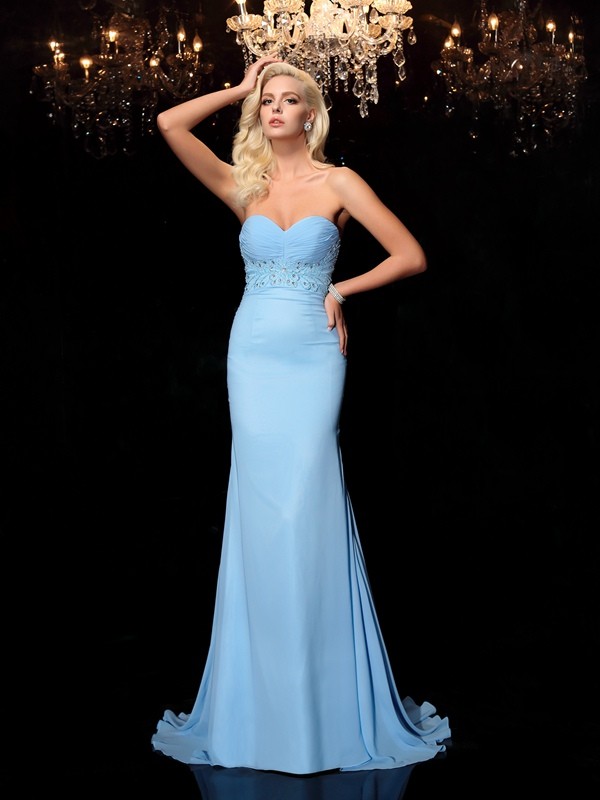 Trumpet/Mermaid Sweetheart Rhinestone Sleeveless Long Chiffon Dresses 7505