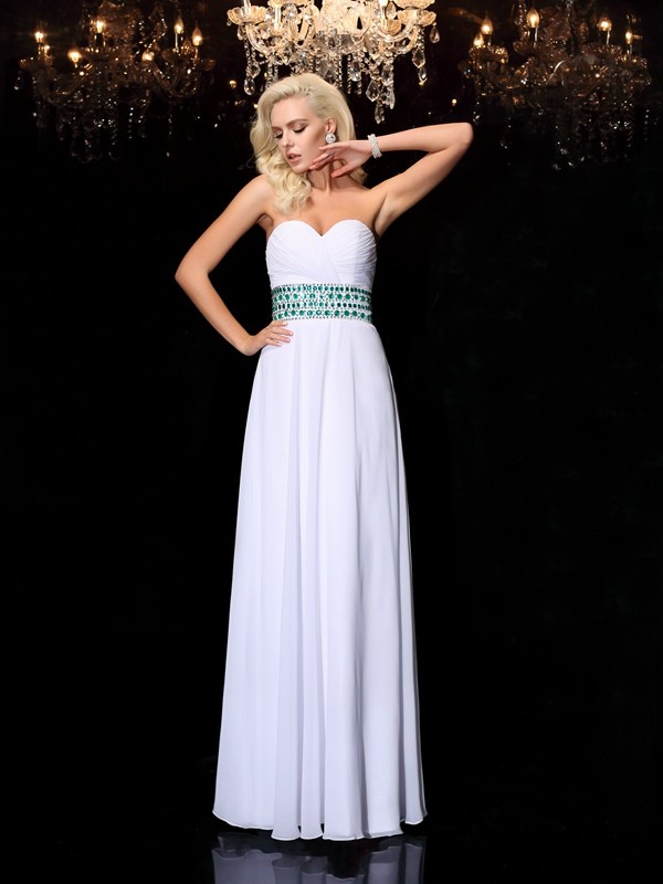 A-line/Princess Sweetheart Rhinestone Sleeveless Long Chiffon Dresses 4992