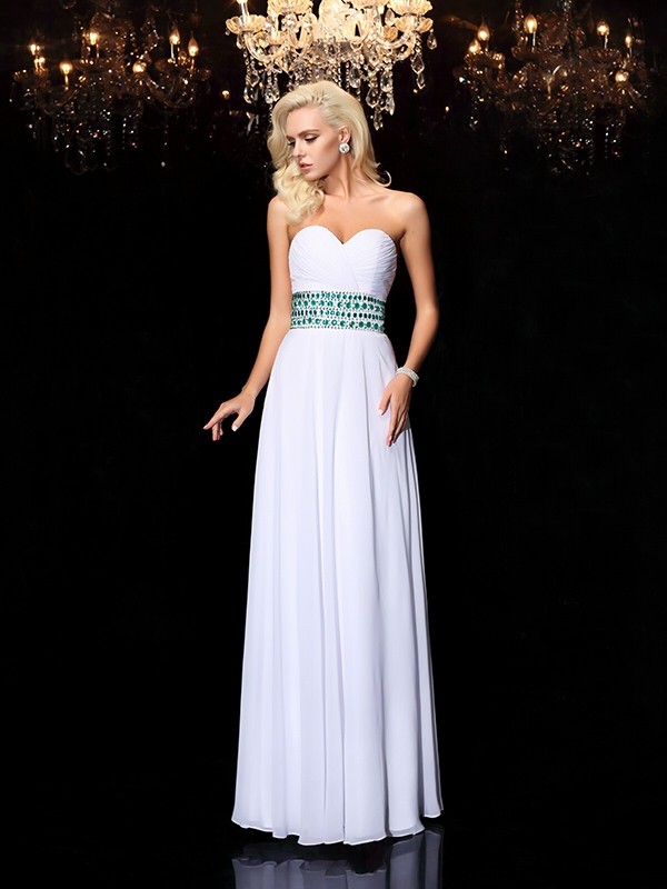 A-line/Princess Sweetheart Rhinestone Sleeveless Long Chiffon Dresses 4992